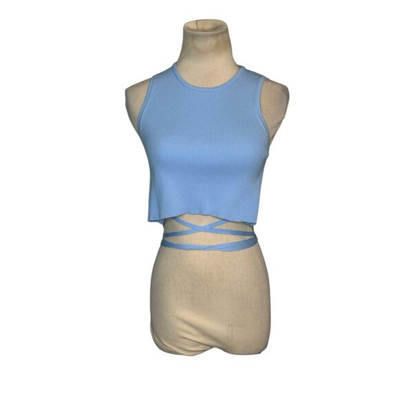 Bershka light blue ribbed knit crop top size Large - Picture 1 of 14